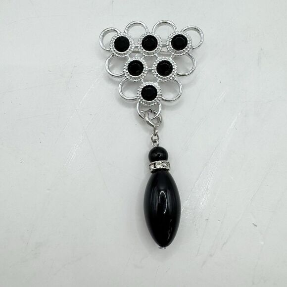 Vtg Sarah Coventry Black Charmer Brooch Dangle Silvertone Detachable Charm - Picture 9 of 9